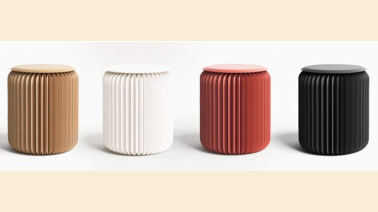 【Kraft Paper 折りたたみ クラフト紙ラウンドスツール】おしゃれで丈夫！最大600kg耐荷重のエコな多機能スツール