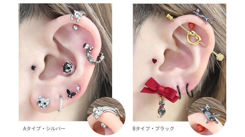 さりげなく猫を身につける｜RIN片耳用ピアス16Gで耳元にアクセント