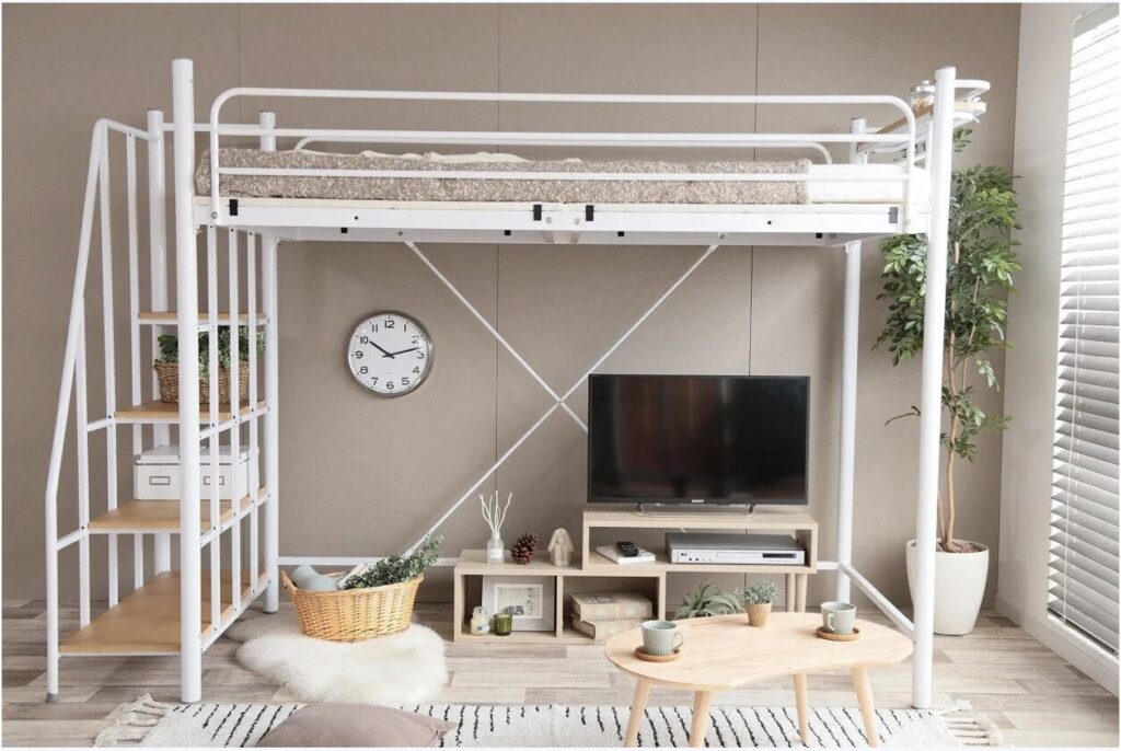 一人暮らしに最適！空間を有効活用できるモダンロフトシングルベッド