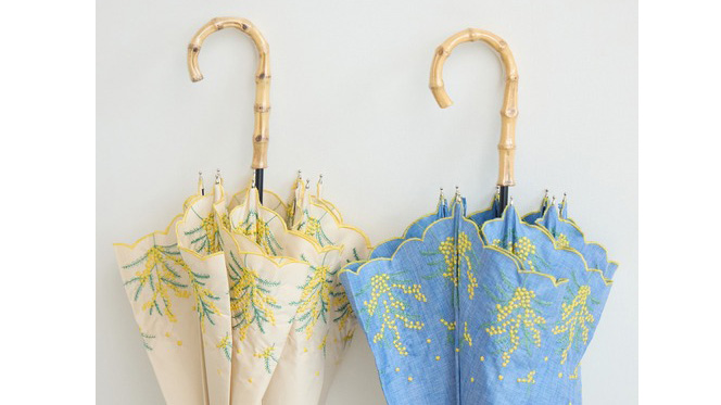 大人かわいい雨傘|バンブーハンドルのミモザ傘