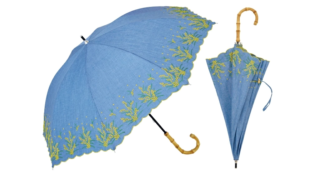 大人かわいい雨傘|バンブーハンドルのミモザ傘