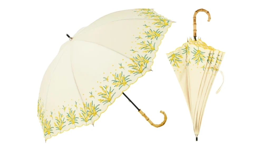 大人かわいい雨傘|バンブーハンドルのミモザ傘