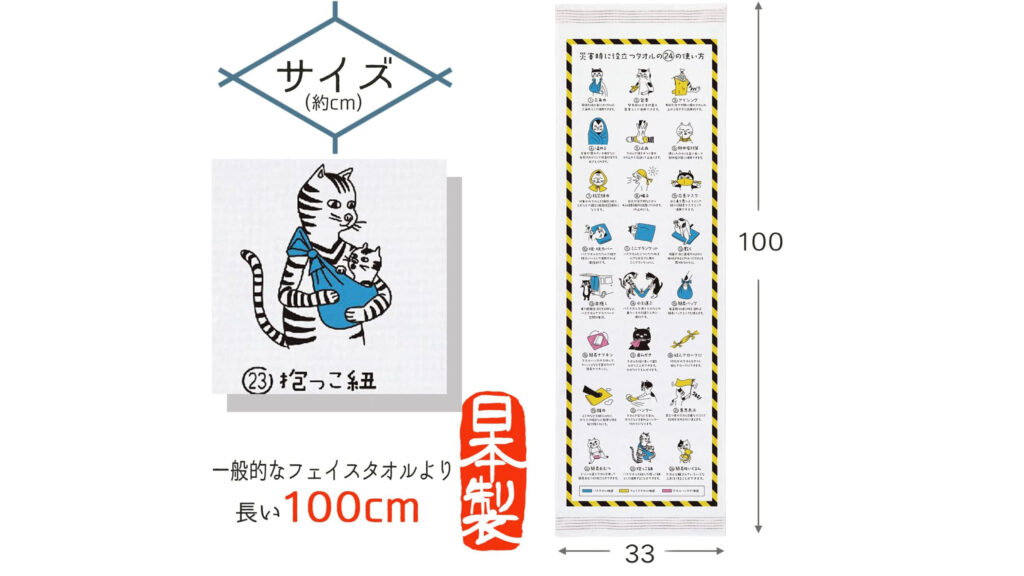 防災グッズにもおすすめ『24の使い方が描かれたタオルてぬぐい』とは？