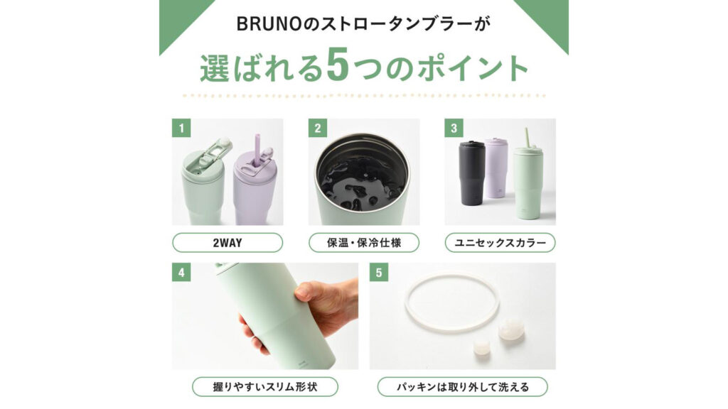 BRUNO『2WAYストロータンブラー』|直飲みもストローも楽しめる真空断熱ボトル