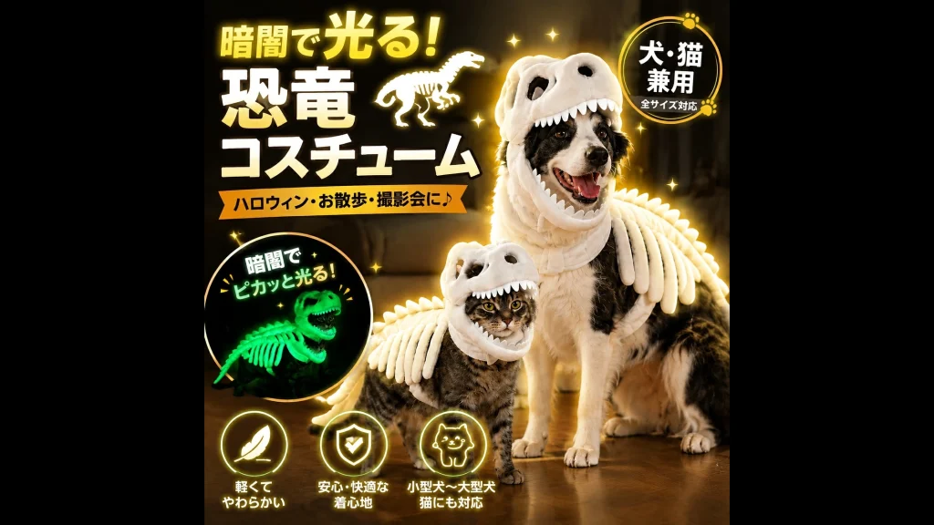 愛犬・愛猫が恐竜に！光るスケルトン衣装で楽しもう🎶